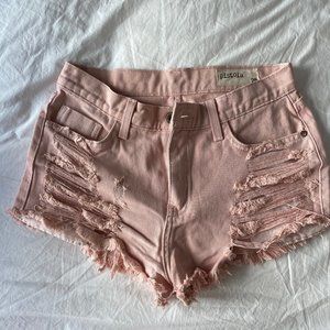 Pink denim shorts